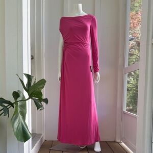 Lulu's Elegant Fuchsia One Sleeve Long Maxi Dress-NWT